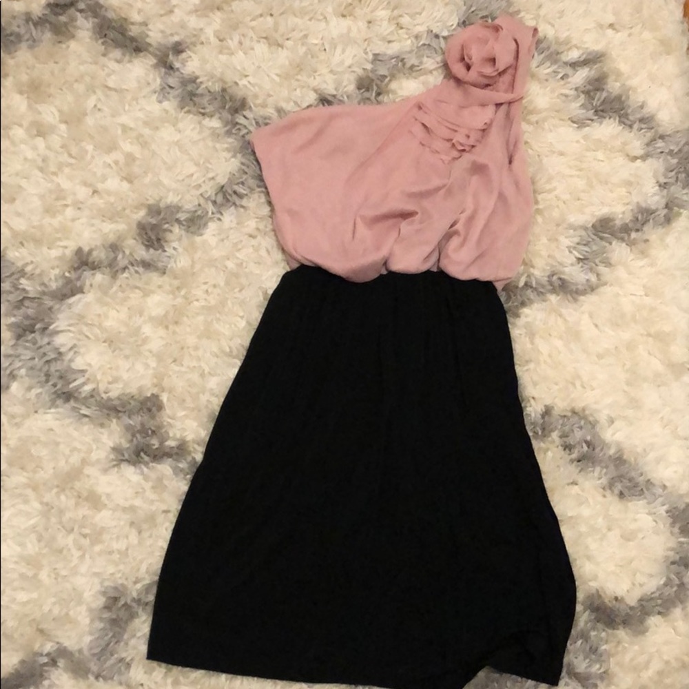 Pink and black one shoulder party dress